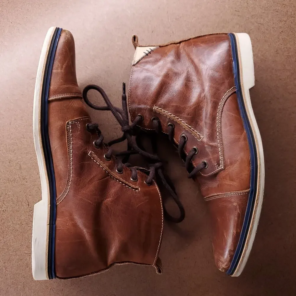 ALDO Leather Ankle Boots Men 9 Brown Cap Toe White Sole Lace‎ Up Gorpcore
